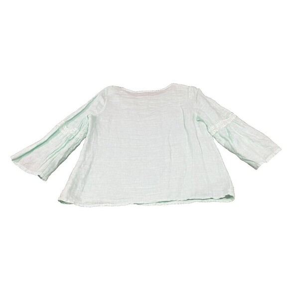 Francesca Bettini Italian Made Eyelet Trim Bell Sleeve Linen Top sz M Mint Green - Picture 8 of 9